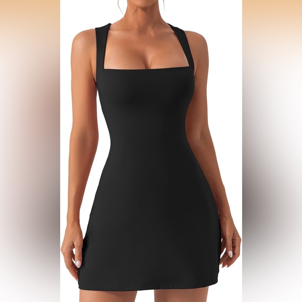 Women's Square Neck Bodice Dress Sleeveless Tank Top Stretch Flare Mini Dresses